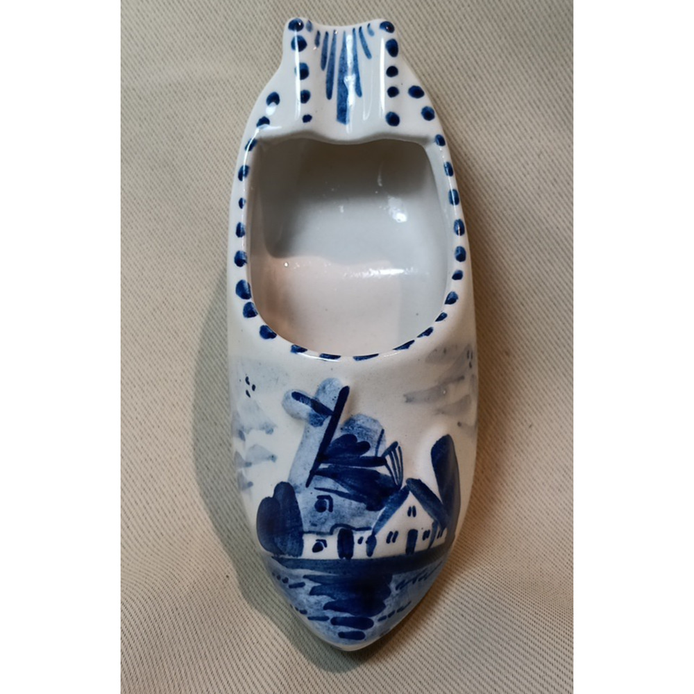 Vintage Delft Blue Ceramic Holland Clog Shoe Hand Painted Ashtray Trinket